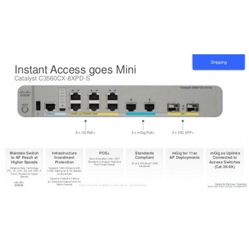 Коммутатор Cisco Catalyst, 2 x ME, 6 x GE (PoE+), 2 x SFP+, IP Base WS-C3560CX-8XPD-S